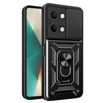 Husa telefon compatibila Xiaomi Redmi Note 13 4G, Slide & Snap Premium, Magnetic Ring Holder, Negru