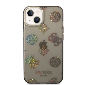 Husa telefon Guess pentru iPhone 14, Peony Glitter, Plastic, Negru