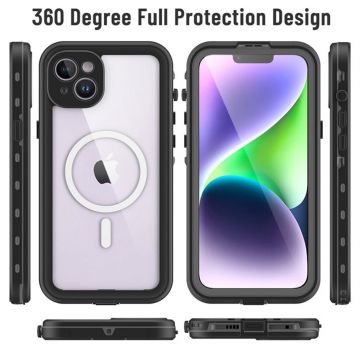 Husa de protectie telefon rezistenta la apa UIQ Waterproof, IP68, rezistent la socuri, compatibila cu iPhone 14, Negru