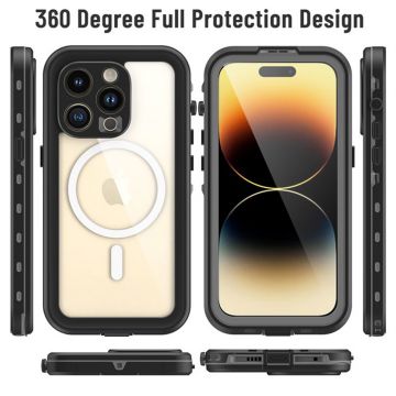 Husa de protectie telefon rezistenta la apa UIQ Waterproof, IP68, rezistent la socuri, compatibila cu iPhone 14 Pro, Negru