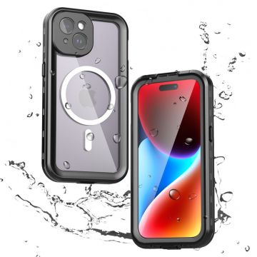 Husa de protectie telefon rezistenta la apa UIQ Waterproof, IP68, rezistent la socuri, MagSafe, compatibila cu iPhone 15, Negru