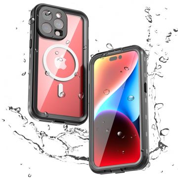 Husa de protectie telefon rezistenta la apa UIQ Waterproof, IP68, rezistent la socuri, MagSafe, compatibila cu iPhone 15 Pro Max, Negru