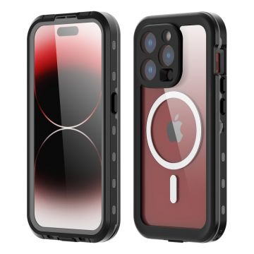 Husa de protectie telefon rezistenta la apa UIQ Waterproof, IP68, rezistent la socuri, MagSafe, compatibila cu iPhone 15 Pro, Negru