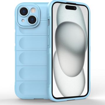 Husa pentru iPhone 15 Plus, Antisoc, Margini cu Striatii, Design Minimalist, Bleu
