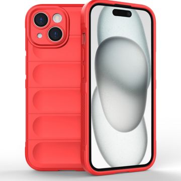 Husa pentru iPhone 15 Plus, Antisoc, Margini cu Striatii, Design Minimalist, Red
