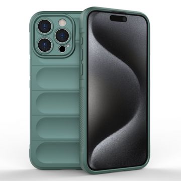 Husa pentru iPhone 15 Pro, Antisoc, Margini cu Striatii, Design Minimalist, Green
