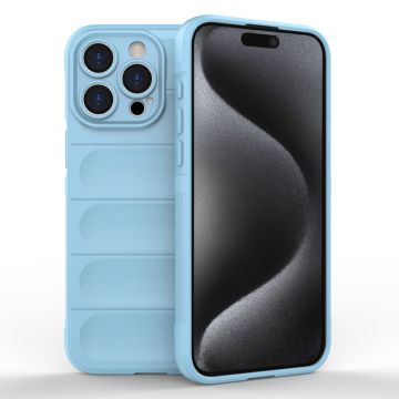 Husa pentru iPhone 15 Pro Max, Antisoc, Margini cu Striatii, Design Minimalist, Bleu