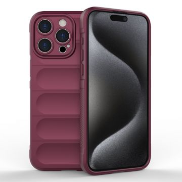 Husa pentru iPhone 15 Pro Max, Antisoc, Margini cu Striatii, Design Minimalist, Bordeaux
