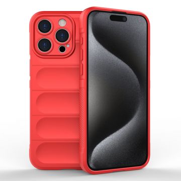 Husa pentru iPhone 15 Pro Max, Antisoc, Margini cu Striatii, Design Minimalist, Red