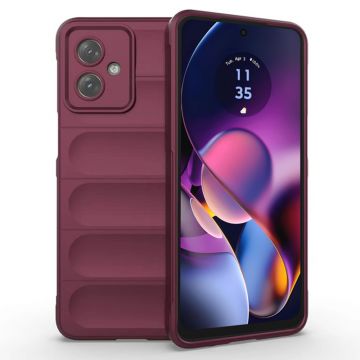 Husa pentru Motorola Moto G54, Antisoc, Margini cu Striatii, Design Minimalist, Bordeaux