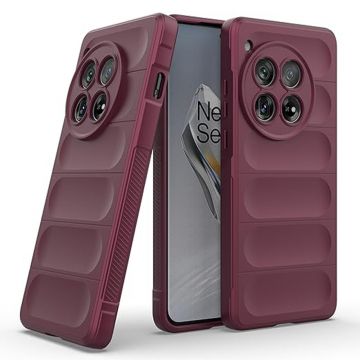 Husa pentru OnePlus 12, Antisoc, Margini cu Striatii, Design Minimalist, Bordeaux