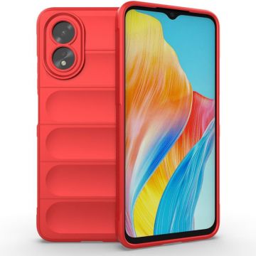 Husa pentru Oppo A38 / A18, Antisoc, Margini cu Striatii, Design Minimalist, Red