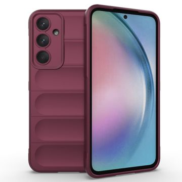 Husa pentru Samsung Galaxy A55 5G, Antisoc, Margini cu Striatii, Design Minimalist, Bordeaux