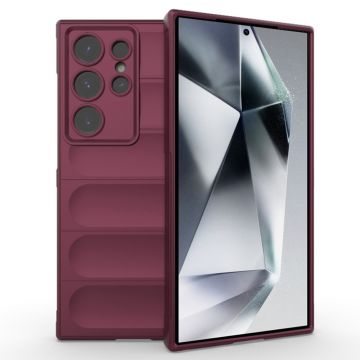 Husa pentru Samsung Galaxy S24 Ultra, Antisoc, Margini cu Striatii, Design Minimalist, Bordeaux