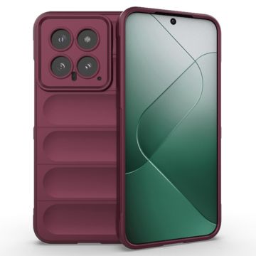 Husa pentru Xiaomi 14, Antisoc, Margini cu Striatii, Design Minimalist, Bordeaux