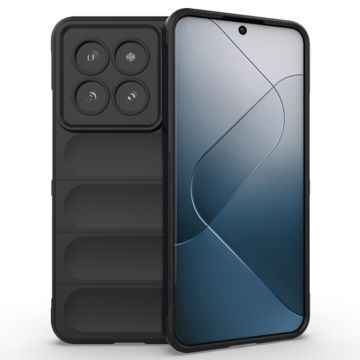 Husa pentru Xiaomi 14 Pro, Antisoc, Margini cu Striatii, Design Minimalist, Black
