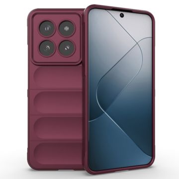 Husa pentru Xiaomi 14 Pro, Antisoc, Margini cu Striatii, Design Minimalist, Bordeaux