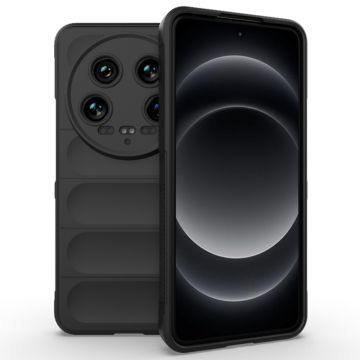 Husa pentru Xiaomi 14 Ultra, Antisoc, Margini cu Striatii, Design Minimalist, Black