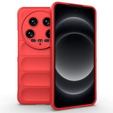 Husa pentru Xiaomi 14 Ultra, Antisoc, Margini cu Striatii, Design Minimalist, Red