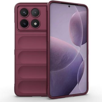 Husa pentru Xiaomi Poco X6 Pro, Antisoc, Margini cu Striatii, Design Minimalist, Bordeaux