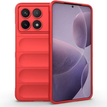 Husa pentru Xiaomi Poco X6 Pro, Antisoc, Margini cu Striatii, Design Minimalist, Red
