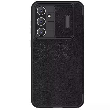 Husa de protectie telefon tip carte din piele ecologica Lether Case compatibila cu Samsung Galaxy S23 FE, Negru - ES02042