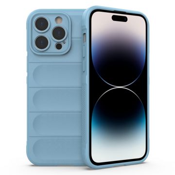 Husa pentru iPhone 14 Pro, Antisoc, Margini cu Striatii, Design Minimalist, Bleu