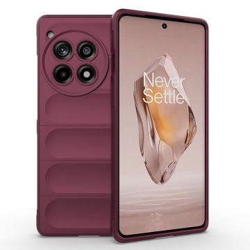 Husa pentru OnePlus 12R, Antisoc, Margini Striatii, Design Minimalist, Bordeaux