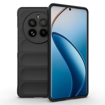 Husa pentru Realme 12 Pro / 12 Pro Plus, Antisoc, Margini cu Striatii, Design Minimalist, Black