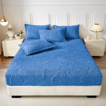 Cearsaf cu elastic COCOLINO 180x200x25cm 2 fete de perne fluturi Albastru