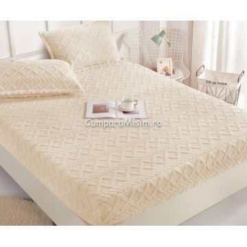 Cearsaf cu elastic COCOLINO 180x200x25cm 2 fete de perne Jojo Home model Tricotat Crem