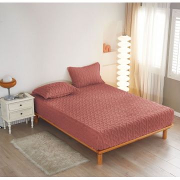 Cearsaf cu elastic COCOLINO 180x200x25cm 2 fete de perne model Tricotat Roz prafuit