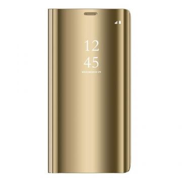Husa Carte Clear View pentru Samsung Galaxy A42 5G, Functie Stand, Auriu