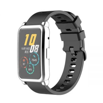 Husa de protectie tip rama cu ecran din silicon electroplacat pentru Huawei Honor Watch ES, argintiu