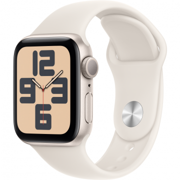 Apple Smartwatch Apple Watch SE (2024), GPS, Carcasa Starlight Aluminium 40mm, ecran LTPO OLED, 32GB, curea silicon Starlight Sport Band - M/L, Auriu