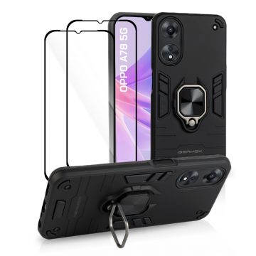 Bermek Husa Oppo A78 5G, husa antisoc - 2x Folie telefon, Negru
