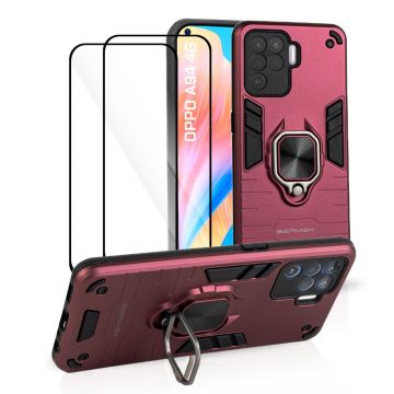 Bermek Husa Oppo A94 4G/ Reno 5 Lite, husa antisoc - 2x Folie telefon, Visiniu