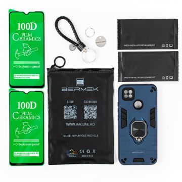 Bermek Husa Xiaomi Redmi 9C, husa antisoc - 2x Folie telefon, Albastru