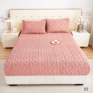 Cearșaf cu Elastic Cocolino 180x200x25 cm – Set cu 2 Fețe de Pernă Model Tricotat Gros și Pufos Calitate Premium pentru Confort și Eleganță Roz