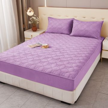 Husă Matlasată Tip Topper din Catifea 180x200cm cu 2 Fețe de Pernă 50x70cm - Somn Odihnitor și Susținere pentru Spate Lila