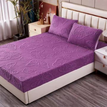 Cearșaf Cocolino 180/200 cm – Elastic 360° + 2 Fete Perna Model Fluturi 3D Moale și Călduros Mov