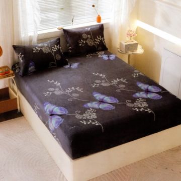 Cearșaf cu Elastic Cocolino 180x200x25 cm – Set cu 2 Fețe de Pernă Gros și Pufos Calitate Premium pentru Confort și Eleganță Bleumarin Fluturi
