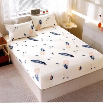Cearșaf cu Elastic Cocolino 180x200x25 cm – Set cu 2 Fețe de Pernă Gros și Pufos Calitate Premium pentru Confort și Eleganță Crem Pene