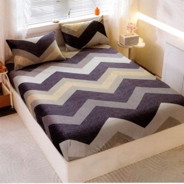 Cearșaf cu Elastic Cocolino 180x200x25 cm – Set cu 2 Fețe de Pernă Gros și Pufos Calitate Premium pentru Confort și Eleganță Gri Bej Ziz-Zag