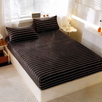 Cearșaf cu Elastic Cocolino 180x200x25 cm – Set cu 2 Fețe de Pernă Gros și Pufos Calitate Premium pentru Confort și Eleganță Gri Dungi