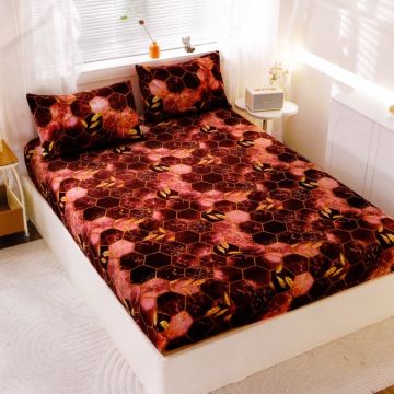 Cearșaf cu Elastic Cocolino 180x200x25 cm – Set cu 2 Fețe de Pernă Gros și Pufos Calitate Premium pentru Confort și Eleganță Visiniu Fagure