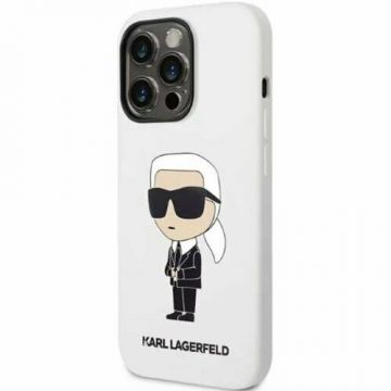 Husa de protectie Karl Lagerfeld Liquid Silicone Ikonik NFT pentru iPhone 14 Pro Max (Alb)