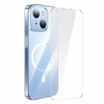BASEUS Set protectie Baseus, husa si Crystal Series Magnetic Case, pentru telefon Iphone 14 Plus, Contine 1 x folie sticla display și 1 x husa, Material silicon, Transparent ARJC010002 - 6932172615048