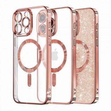 Husa MagSafe pentru Apple iPhone 14 Pro Max, Techsuit, Luxury Glitter, Roz Aurie