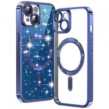 Husa MagSafe pentru Apple iPhone 14, Techsuit, Luxury Glitter, Albastra